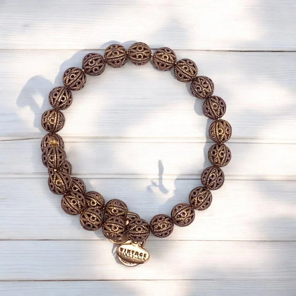 Alex and Ani Copper Beaded Wrap Charm Bracelet Gold Finish - Expands 2